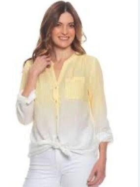 Fyve Yellow Ombre Stripe Button Front Blouse Size Small Lightweight